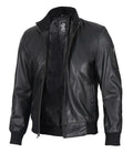 Men's Cafe Racer Black Leather Bomber Jacket - Orca Cloths