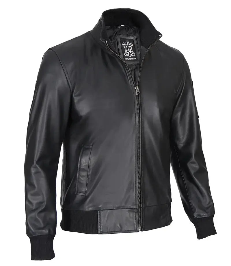Men's Cafe Racer Black Leather Bomber Jacket - Orca Cloths