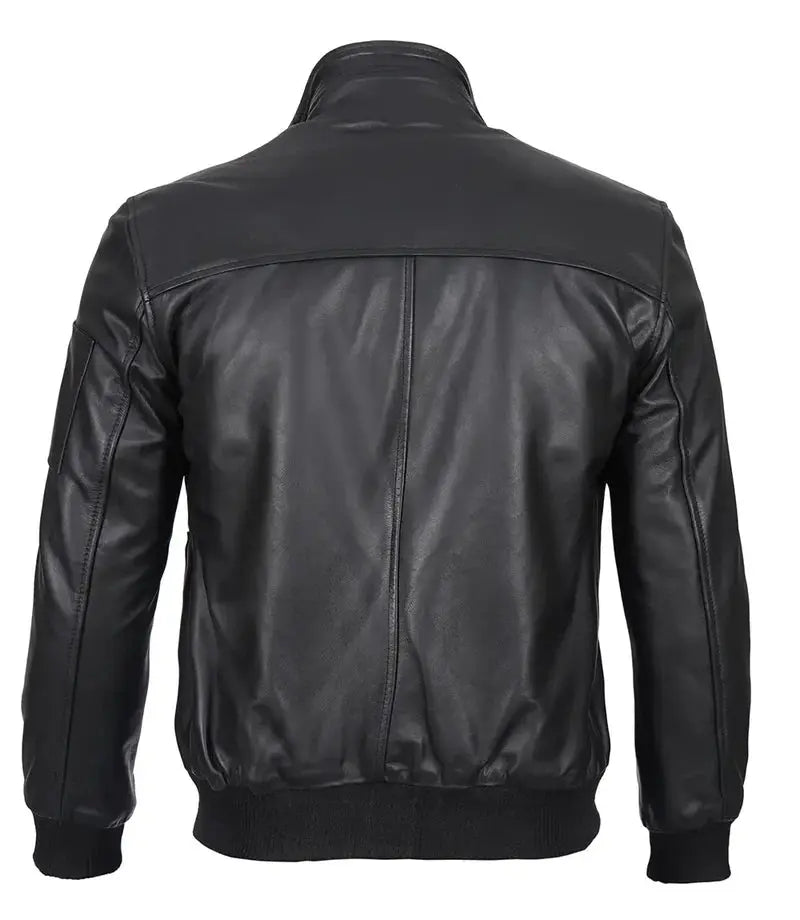 Men's Cafe Racer Black Leather Bomber Jacket - Orca Cloths