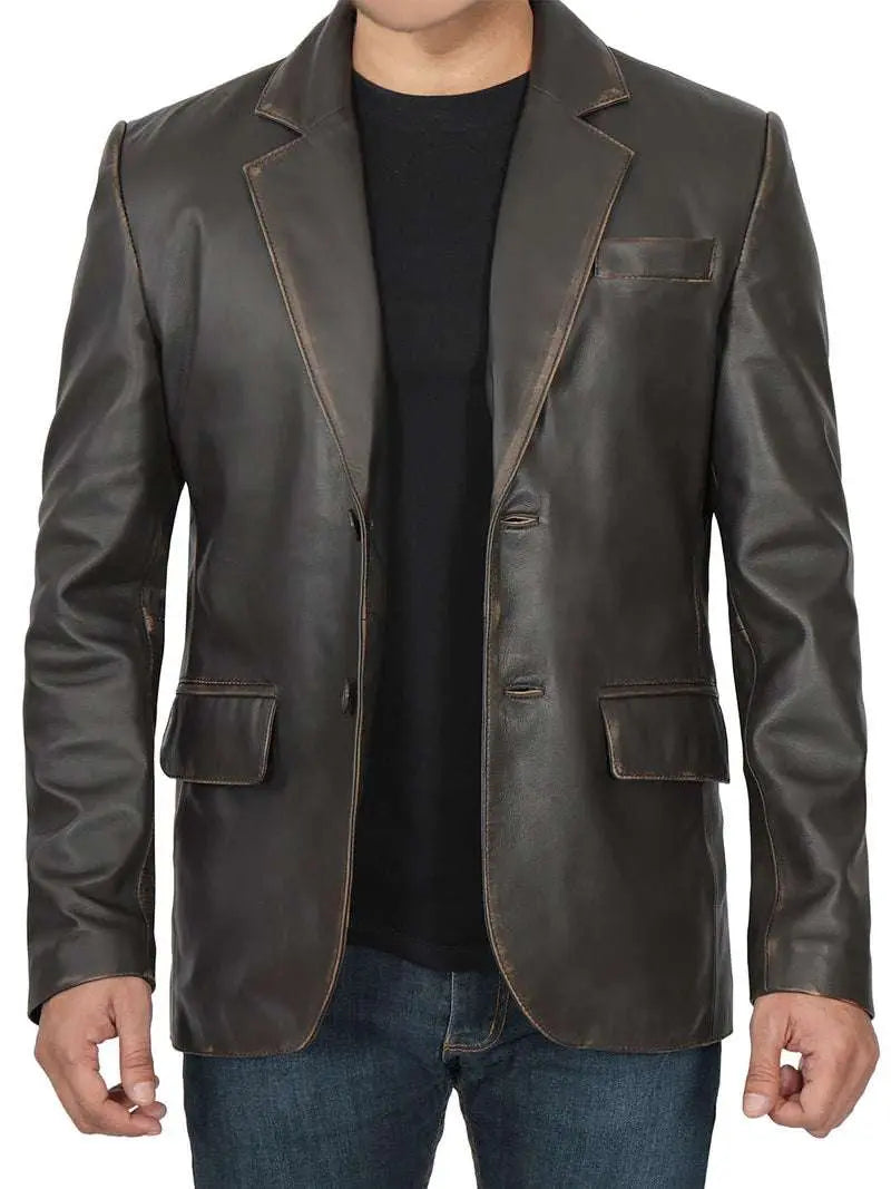 Men's Dark Brown Real Leather Blazer