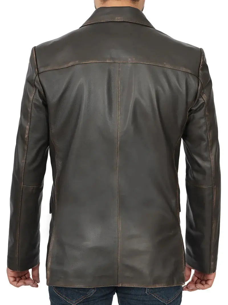 Men's Dark Brown Real Leather Blazer