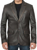 Men's Dark Brown Real Leather Blazer