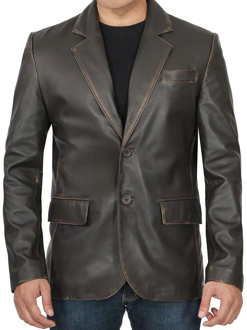 Men's Dark Brown Real Leather Blazer