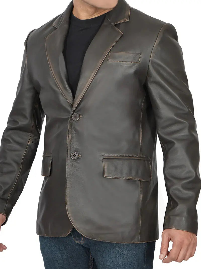 Men's Dark Brown Real Leather Blazer - Orca Cloths
