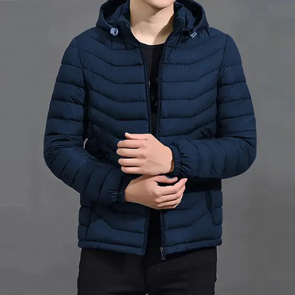 Men's Lightweight Puffer Jacket with Hood – Navy Blue - Orca Cloths