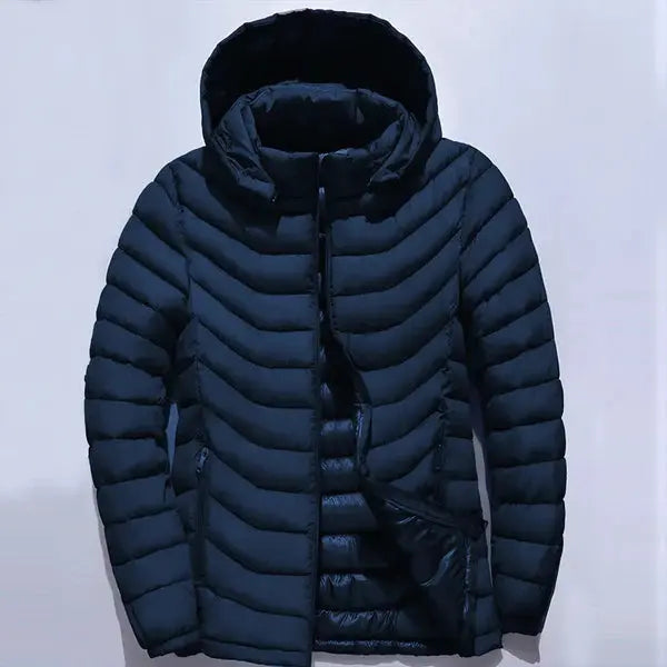 Men's Lightweight Puffer Jacket with Hood – Navy Blue - Orca Cloths