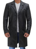Men's Long Black Real Leather Trench Coat - Classic Walking Coat - Orca Cloths