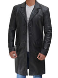 Men's Long Black Real Leather Trench Coat - Classic Walking Coat - Orca Cloths