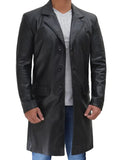 Men's Long Black Real Leather Trench Coat - Classic Walking Coat - Orca Cloths