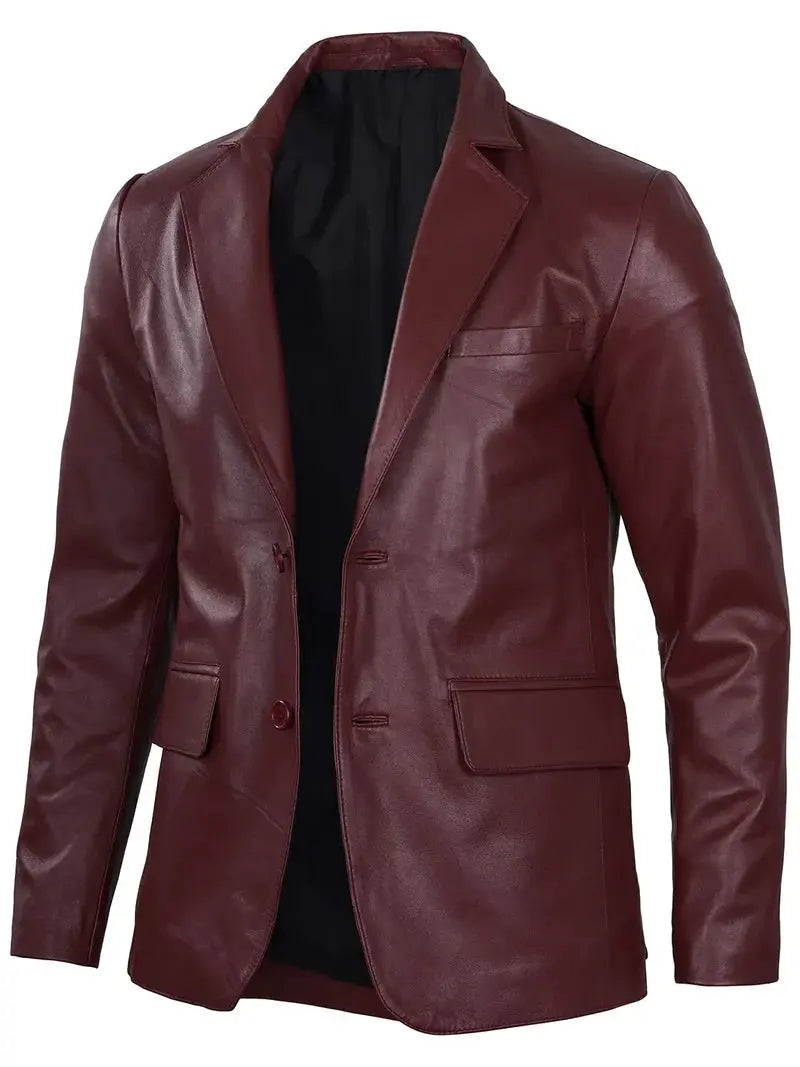 Men's Maroon Leather Blazer - Orca Cloths