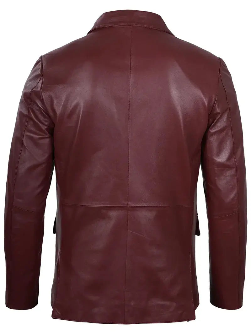 Men's Maroon Leather Blazer - Orca Cloths