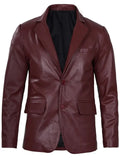 Men's Maroon Leather Blazer - Orca Cloths