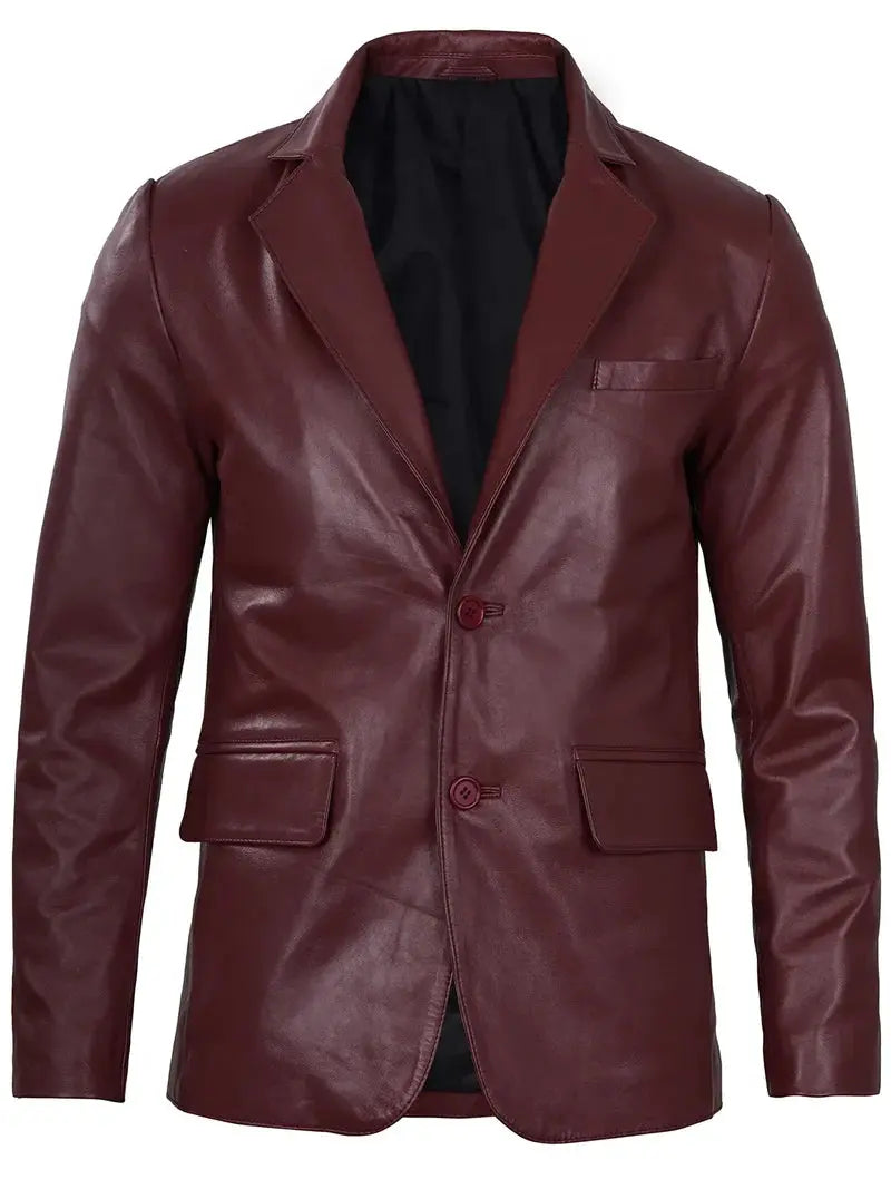 Men's Maroon Leather Blazer - Orca Cloths