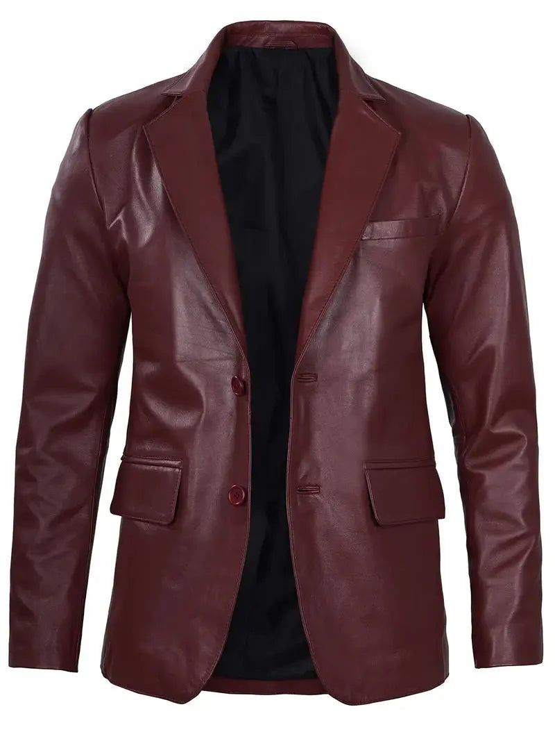Men's Maroon Leather Blazer - Orca Cloths