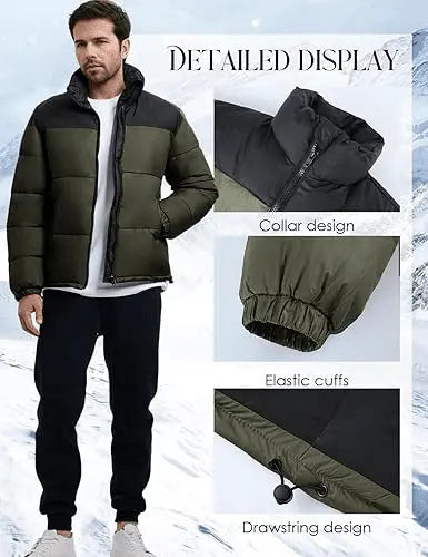 Men’s Puffer Jacket Winter Warm Lightweight Waterproof Long Sleeve Zip Up Quilted Parka Jackets