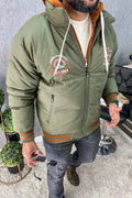 Men's Puffer Jacket with Contrast Hood – Olive Green