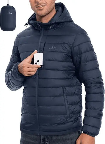 Men’s Puffer Lightweight Packable Jacket with Hood – Pioneer Camp Winter Coat