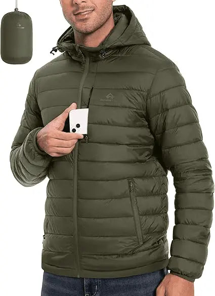 Men’s Puffer Lightweight Packable Jacket with Hood – Pioneer Camp Winter Coat