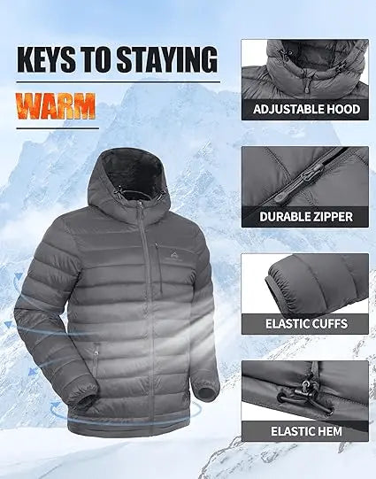 Men’s Puffer Lightweight Packable Jacket with Hood – Pioneer Camp Winter Coat