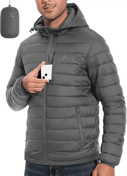 Men’s Puffer Lightweight Packable Jacket with Hood – Pioneer Camp Winter Coat
