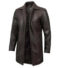 Men's Tall Distressed Dark Brown Leather Car Coat - Orca Cloths