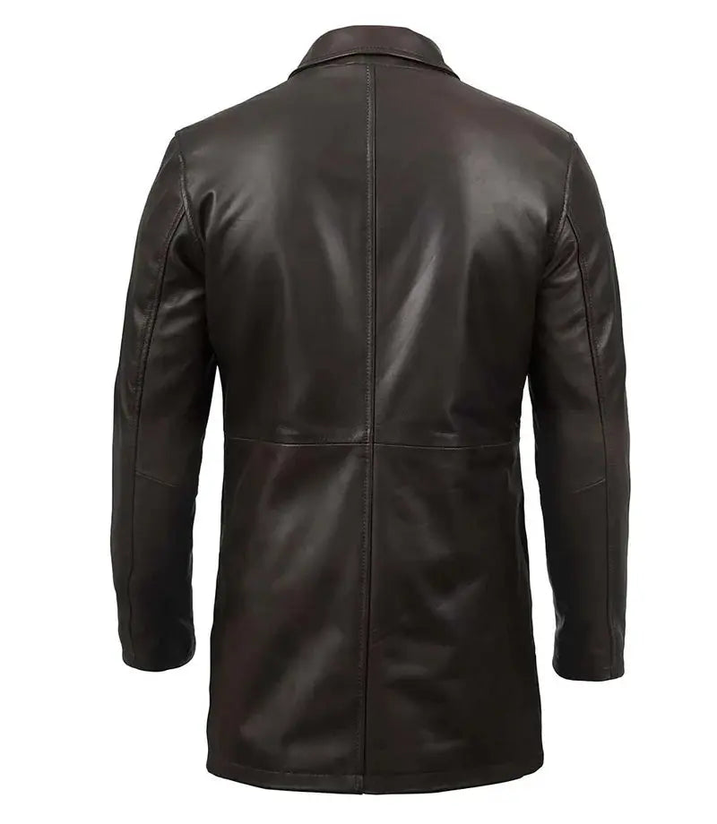 Men's Tall Distressed Dark Brown Leather Car Coat - Orca Cloths