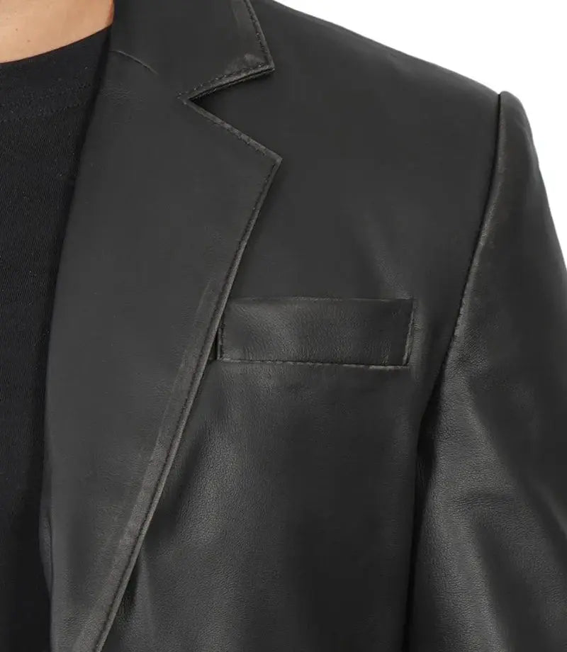 Men's Two Button Black Leather Blazer - Orca Cloths