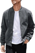 Men’s Varsity Bomber Jacket – Lightweight Vintage Faux Suede Coat with Zip and Pockets