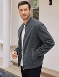 Men’s Varsity Bomber Jacket – Lightweight Vintage Faux Suede Coat with Zip and Pockets