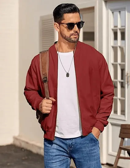 Men’s Varsity Softshell Jacket – Lightweight Casual Flight Cotton Bomber Coat