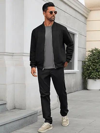 Men’s Varsity Suede Bomber Jacket – Lightweight Vintage Coat with Full Zip & Pockets