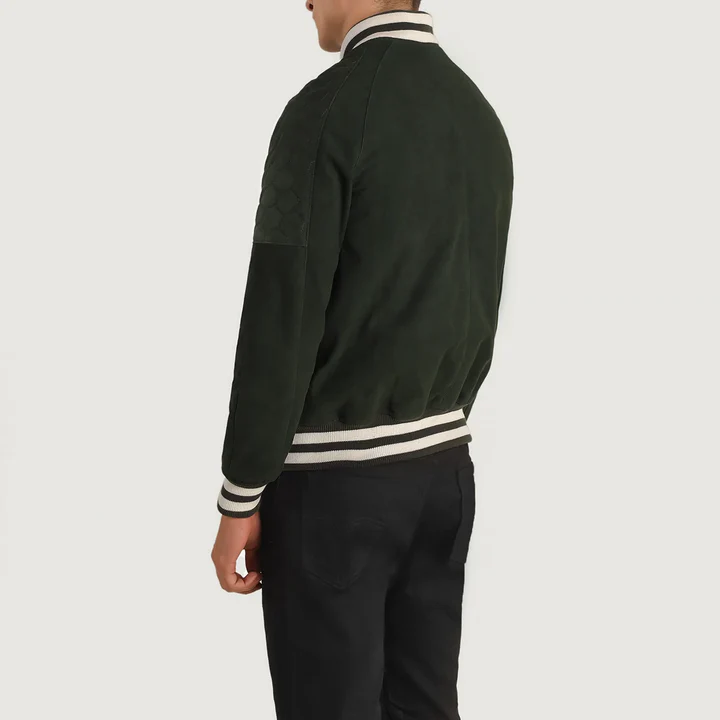 Pascal Men's Green Suede Varsity Jacket
