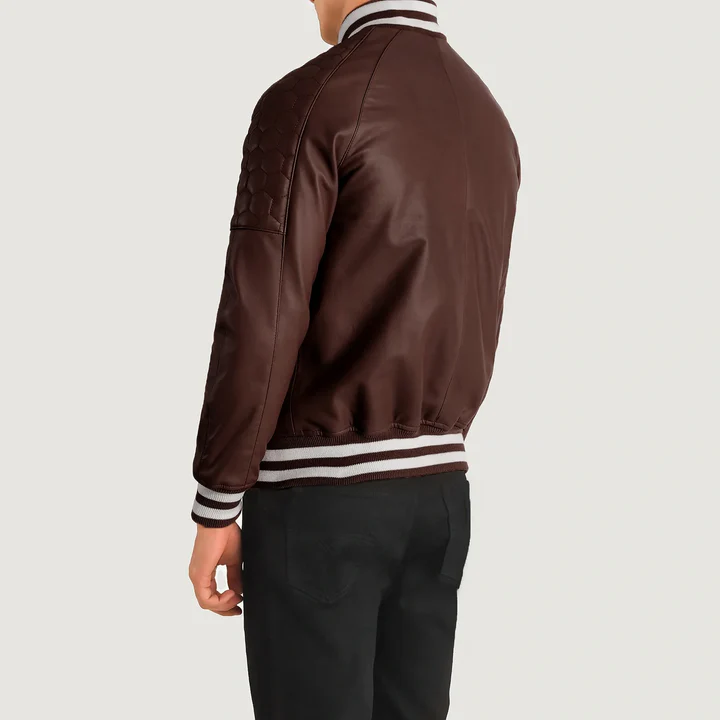 Pascal Men's Maroon Leather Varsity Jacket