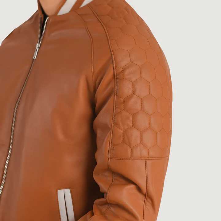 Pascal Men's Tan Brown Leather Varsity Jacket