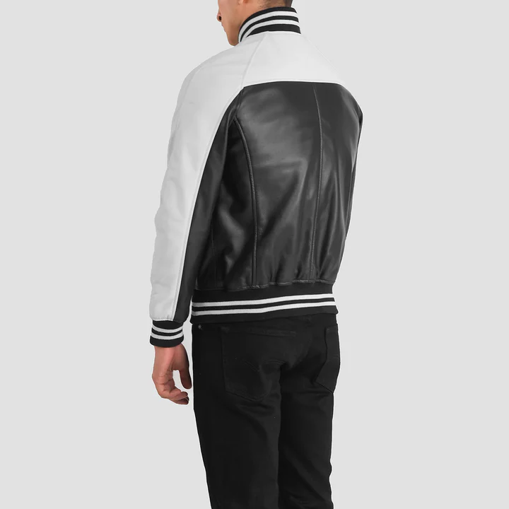 Terrance Men's Black & White Leather Varsity Jacket