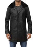 Mens 3/4 Black Leather Coat Shearling Collar - Orca Cloths