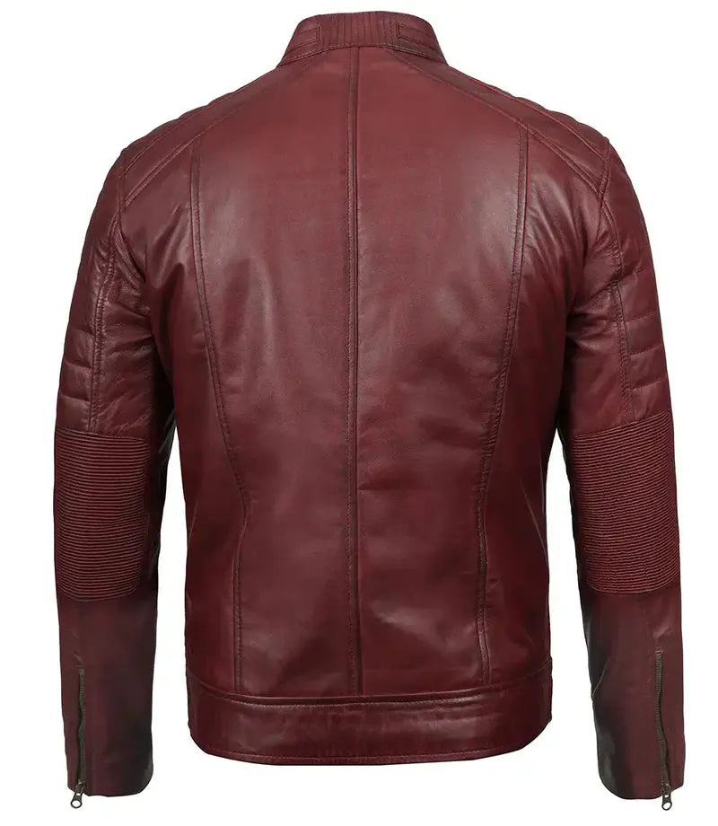 Mens Maroon Cafe Racer Leather Jacket - Orca Cloths