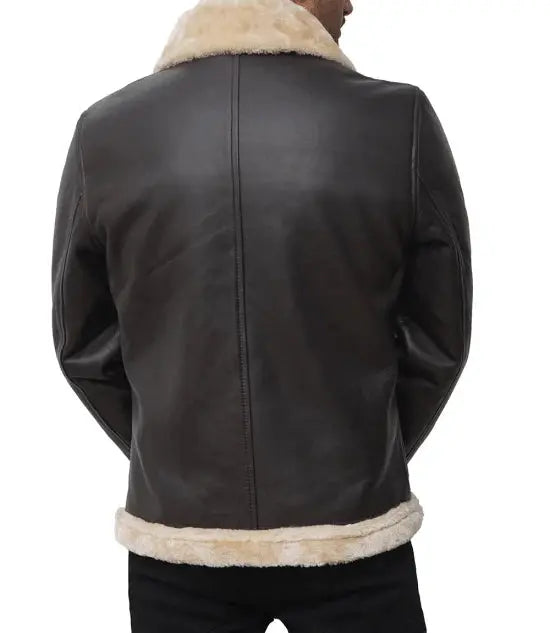 Mens Real Leather Dark Brown Shearling Bomber Jacket - Orca Cloths