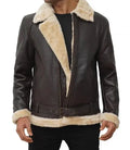 Mens Real Leather Dark Brown Shearling Bomber Jacket - Orca Cloths