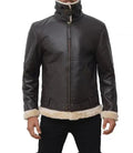 Mens Real Leather Dark Brown Shearling Bomber Jacket - Orca Cloths