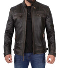 Diamond Men's Tall Distressed Brown Motorcycle Leather Jacket