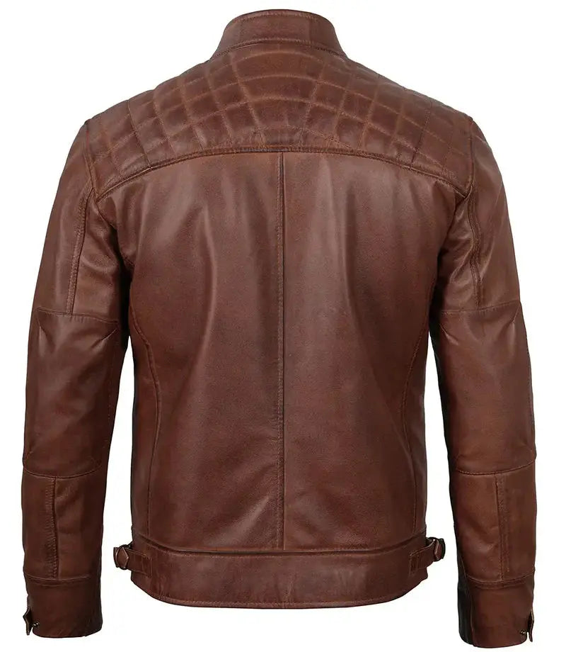 Mens Tall Cognac Cafe Racer Leather Jacket - Orca Cloths