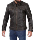 Diamond Men's Tall Distressed Brown Motorcycle Leather Jacket