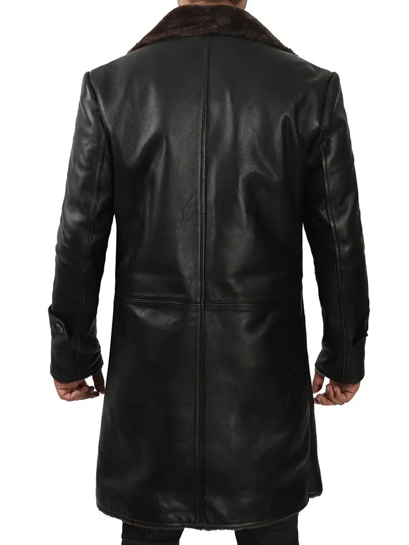 Chandler 3/4 Length Black Shearling Coat Mens - Orca Cloths