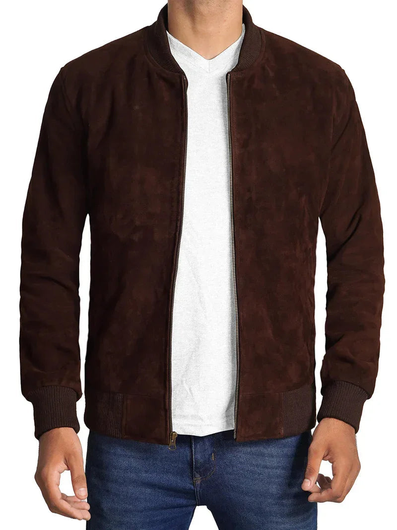 Adamsville Mens Dark Brown Suede Bomber Jacket Orca Cloths