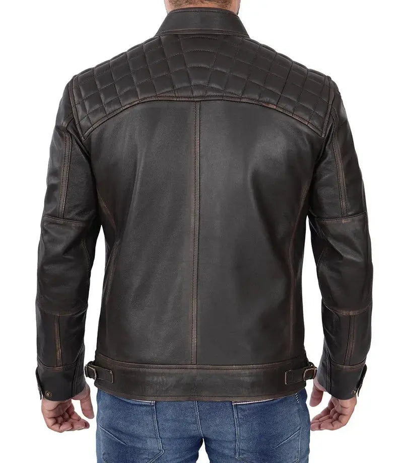 Diamond Men's Tall Distressed Brown Motorcycle Leather Jacket