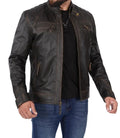 Diamond Men's Tall Distressed Brown Motorcycle Leather Jacket - Orca Cloths
