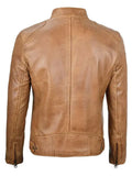 Dodge Camel Brown Cafe Racer Leather Biker Jacket