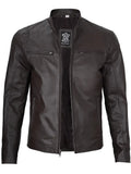 Clinton Dark Brown Cafe Racer Leather Jacket - Orca Cloths