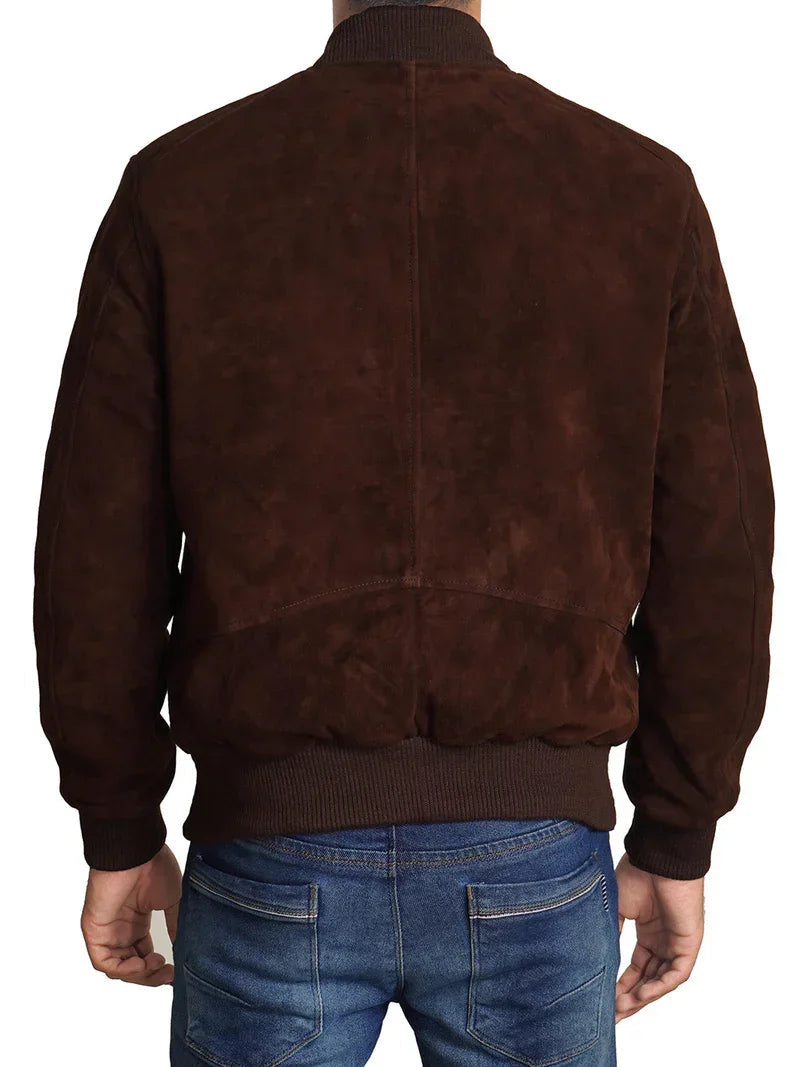 Adamsville Mens Dark Brown Suede Bomber Jacket Orca Cloths